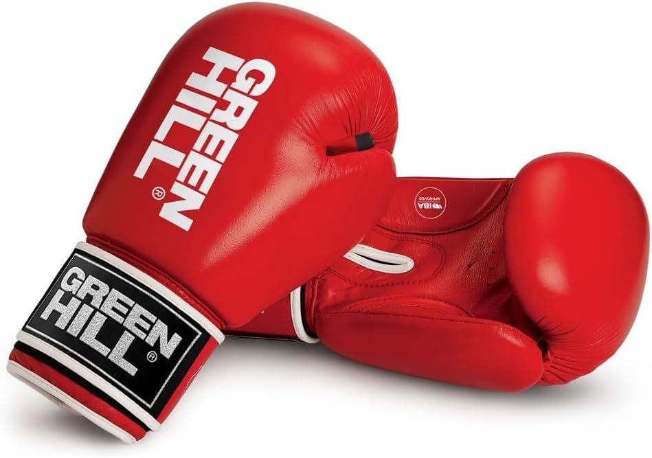 Green Hill Tiger Iba Onaylı Deri Müsabaka Boks Eldiveni Kırmızı