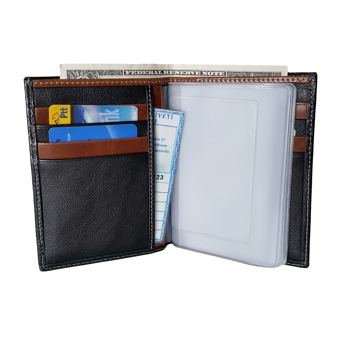 Zenga Erkek Cüzdanı, Oto Ruhsat Kılıfı Bir arada 708-52 Siyah Taba Garni