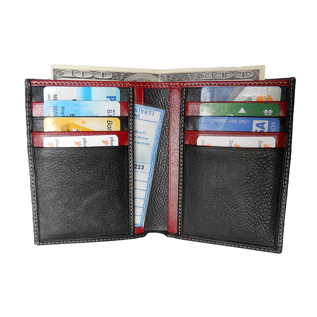 Zenga Orjinal Deri Erkek Cüzdanı İnce 708-51 Kırmızı-Siyah