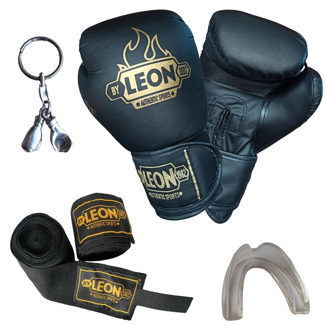 Leon Blade Training Boks Eldiveni, Bandaj Dişlik Anahtarlık Seti Siyah