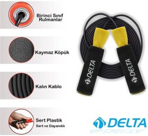 Delta Sünger Tutamaçlı Rulmanlı Ayarlanabilir Atlama İpi Siyah Mavi