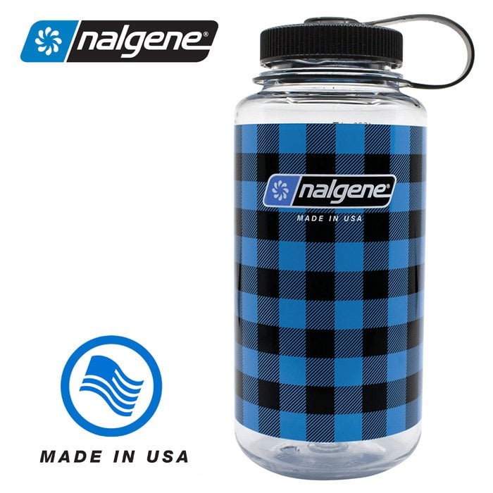 Nalgene 32 Oz Wide Mouth Suluk Matara 1 Litre Kare Desenli Mavi