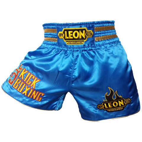 Leon Kick Boxing Nakışlı Profesyonel Kick Boks Şortu Mavi XL