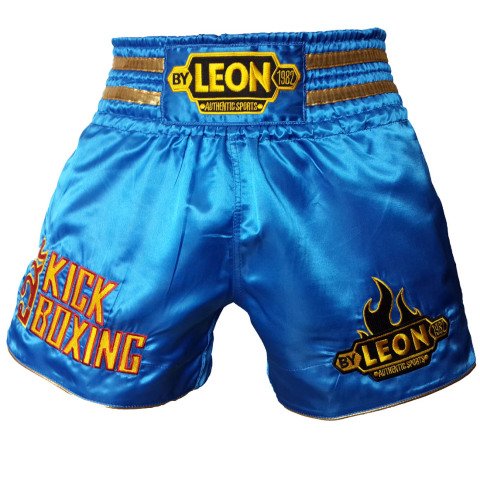 Leon Kick Boxing Nakışlı Profesyonel Kick Boks Şortu Mavi XL
