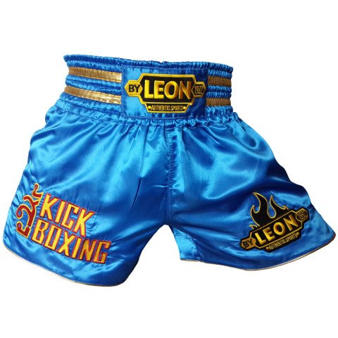 Leon Kick Boxing Nakışlı Profesyonel Kick Boks Şortu Mavi XL