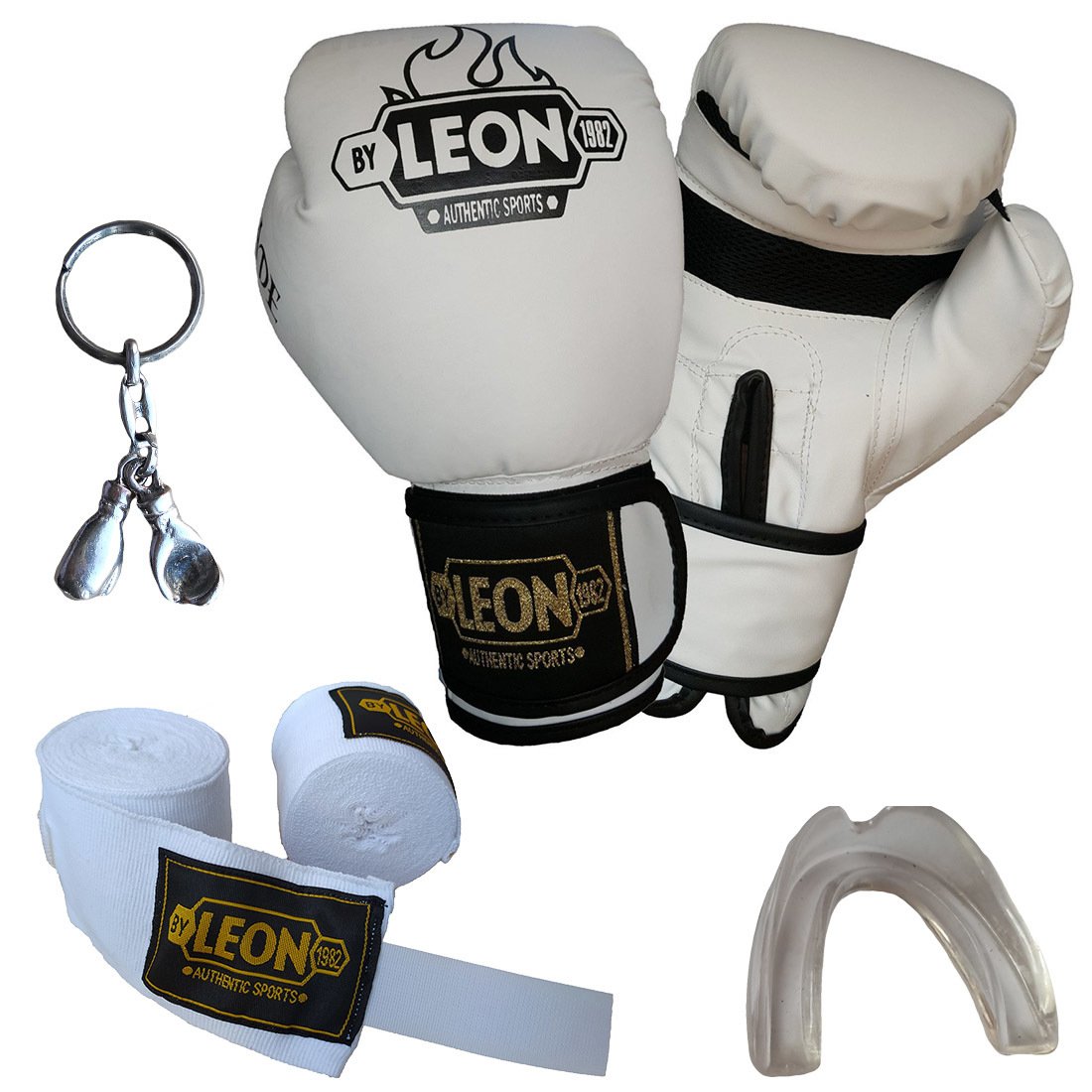 Leon Blade Training Boks Eldiveni, Bandaj Dişlik Anahtarlık Seti Beyaz